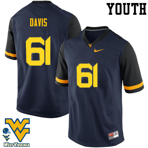 Youth #61 Zach Davis West Virginia Mountaineers College Football Jerseys-Navy - Click Image to Close